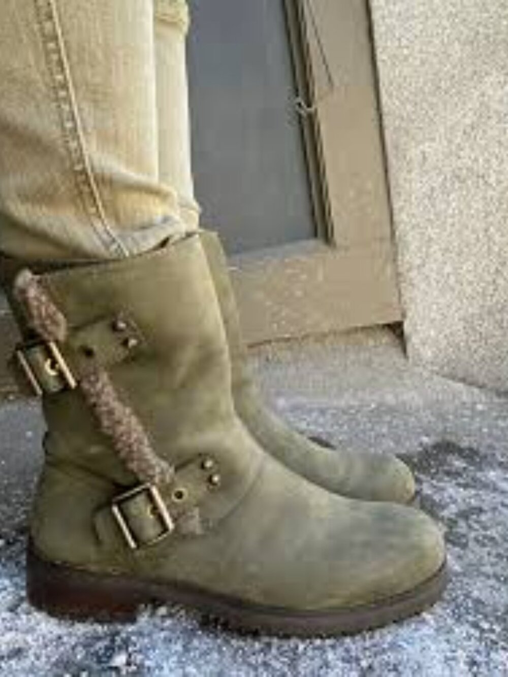 UGG Niels II  Women's Gray Shearling-Trim Buckle Boots Size 8.5